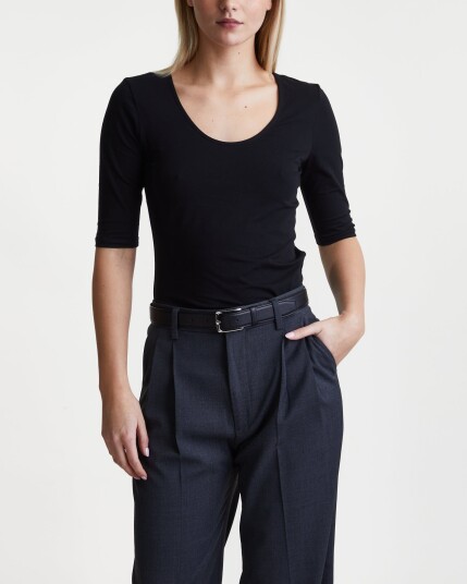 Filippa K Cotton Stretch Scoop Neck Top - Black - L