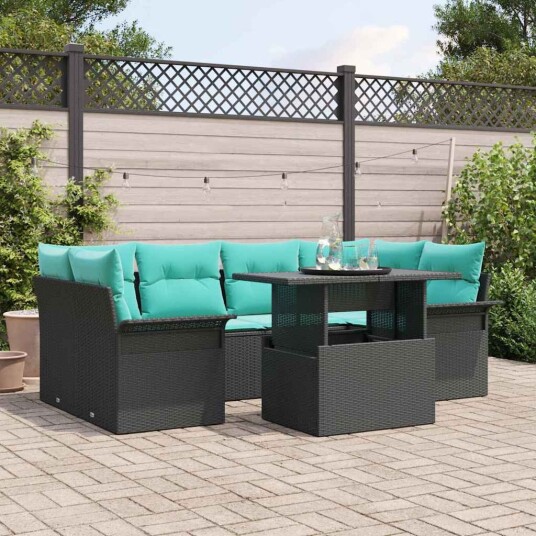 vidaXL Hagesofa Set 7 stk. Svart [Syntetisk]: Poly Rattan