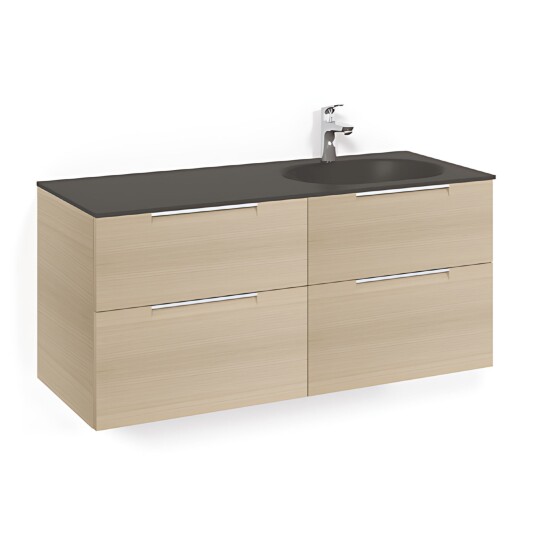 Macro Design Crown Servantskap 4-skuff - med Høyre Glasservant 120cm Eik / Grip Glass Edge Svart