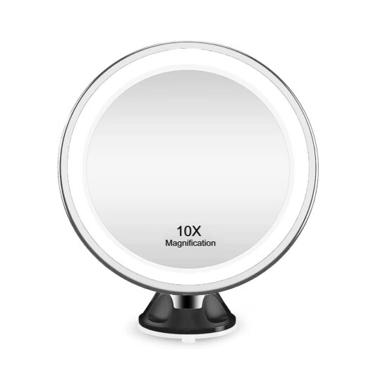 UNIQ rundt sugekoppspeil med LED-lys + 10x forstørrelsesspeil svart UNIQ rundt sugekoppspeil med LED-lys + 10x forstørrelsesspeil svart