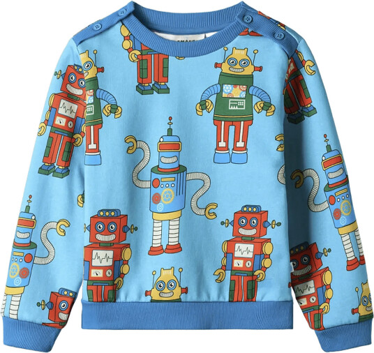 Småfolk Dayton Sweatshirt With Robots Blue 110 116
