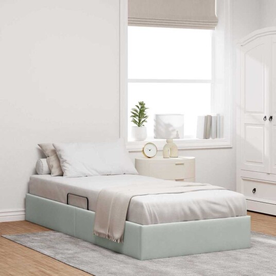vidaXL Seng med Oppbevaring med lagring Lysegrå 100 x 203 cm Fløyel vidaXL Seng med Oppbevaring med lagring Lysegrå 100 x 203 cm Fløyel