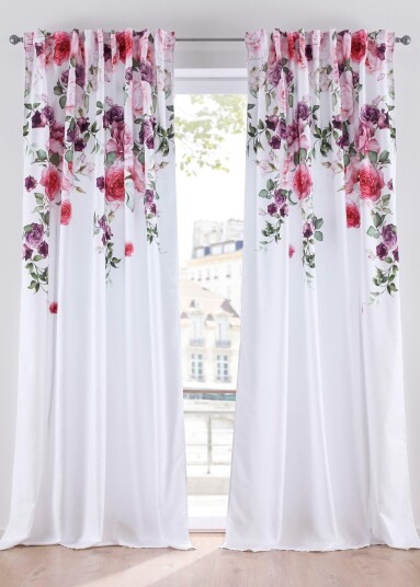 Bonprix Mikrofiber-gardin med blomstermønster 2-delt sett false