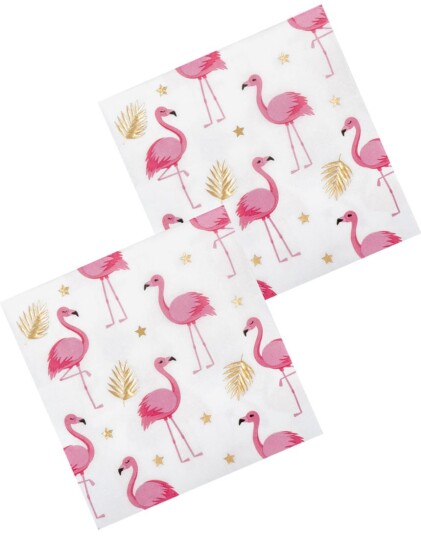 Boland 12 stk Servietter med Foliert Gulltrykk 33x33 cm Flamingo Gold