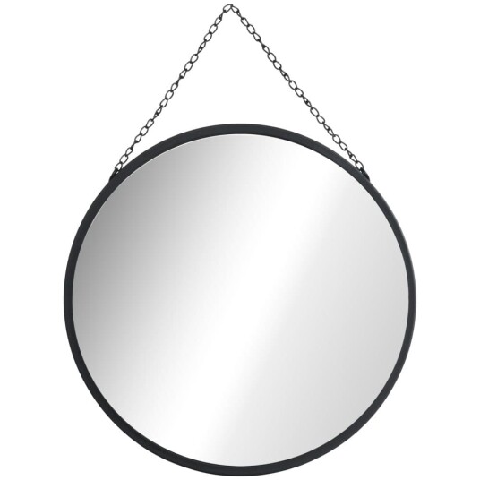 Veggspeil Sminkespeil Rundt Speil Ø 50 Cm Med Dekorativt Oppheng Svart Metall Og Glass Veggspeil Sminkespeil Rundt Speil Ø 50 Cm Med Dekorativt Oppheng Svart Metall Og Glass