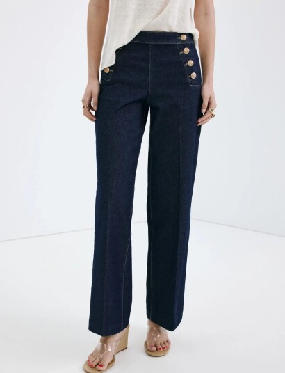Mango Wide Leg Jeans With Side Buttons Gold 32 Mango Wide Leg Jeans With Side Buttons Gold 32