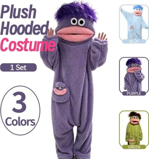 Halloween Big Mouth Monster Onesie i Plysj Blå S