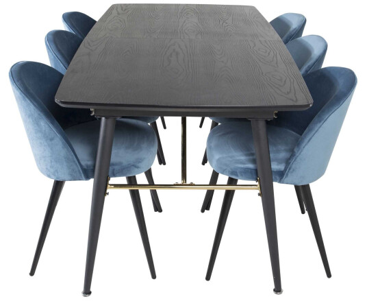 Venture Design Black Veneer & Velvet spisegruppe Svart/svart 6 st stoler & bord 180 x 85 cm