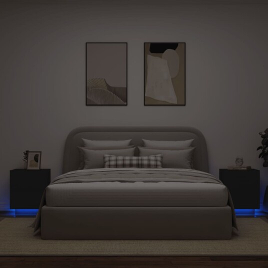  Nattbord med LED 2 stk svart konstruert tre 8721012253223