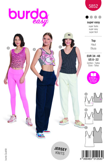 Burda 5852 - Topp EUR: 34-48, US: 8-22