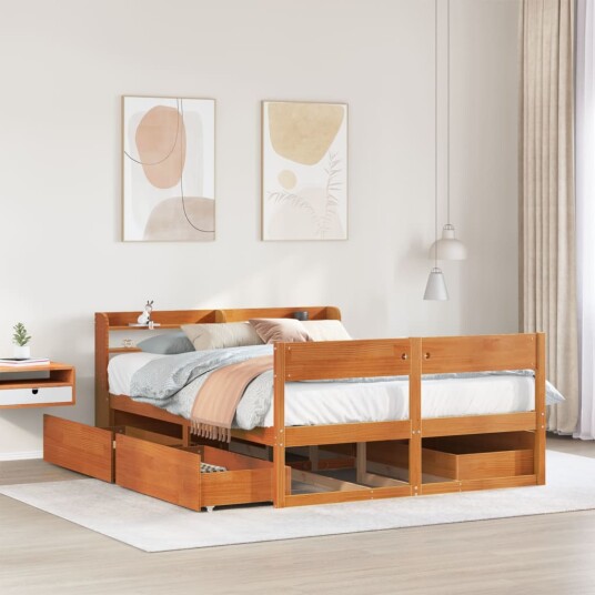 Sengeramme uten madrass brun 135x190 cm heltre furu 8721102983955
