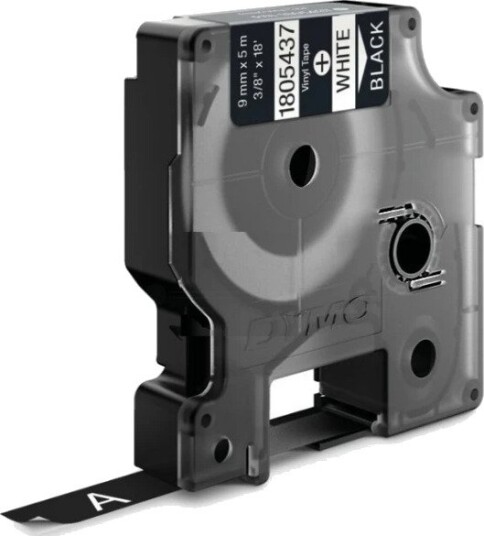 Dymo Label Vinyl Hvit på Sort 9mm (5.5m) 1805437