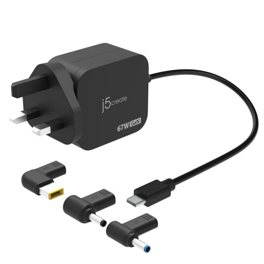 j5create 67W GaN Power Adapter med 3 DC-kontakter USB-C Strømadapter