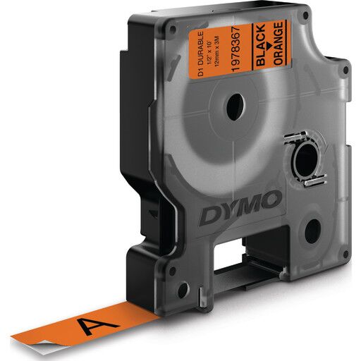 DYMO D1® High Performance / Durable tape, 12mm x 3m rull, sort på oransje, selvklebende tape til LabelManager printere, original