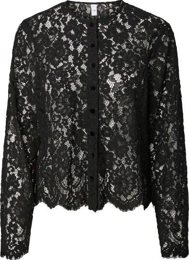 YAS Bluse Yasnorma Ls Short Lace Shirt S. Svart