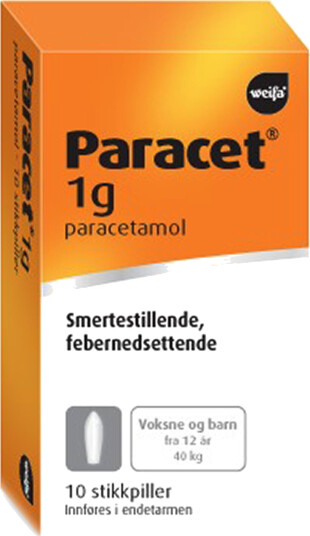 Gram Paracet Stikkpiller, 1 gram, 10 stk., fra 12 år Gram Paracet Stikkpiller, 1 gram, 10 stk., fra 12 år
