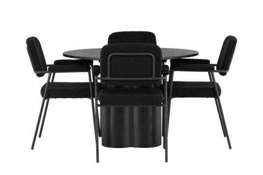 Venture Design Olivia & Yesterday spisegruppe Svart/svart 4 stoler & bord 110 cm