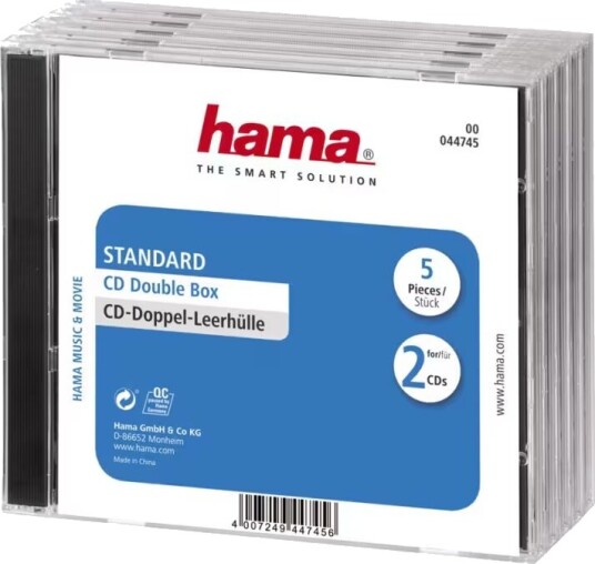 Hama CD Double Jewel Case Standard CD-cover kapasitet: 2 CD gjennomsiktig en pakke 5 Hama CD Double Jewel Case Standard CD-cover kapasitet: 2 CD gjennomsiktig en pakke 5