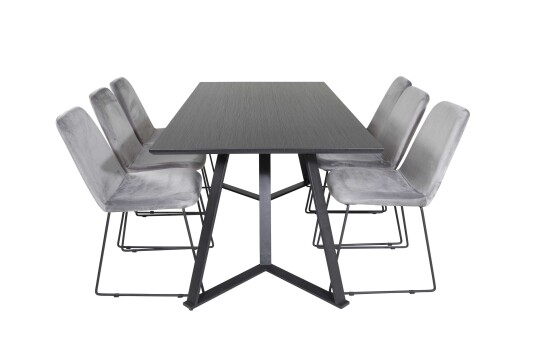 Venture Design Marina & Muce spisegruppe Svart/grå 6 st stoler & bord 180 x 90 cm