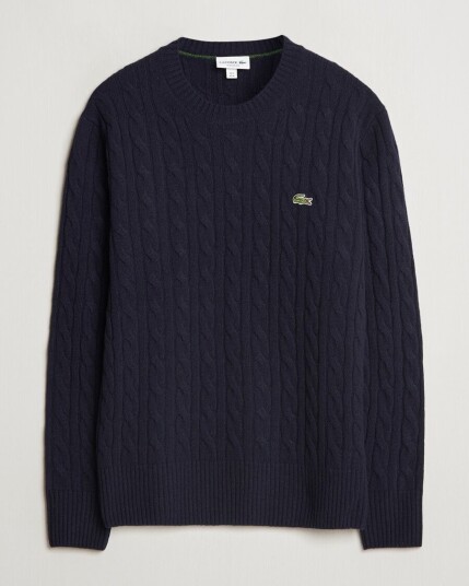 Lacoste Carded Wool Cable Crew Neck Navy