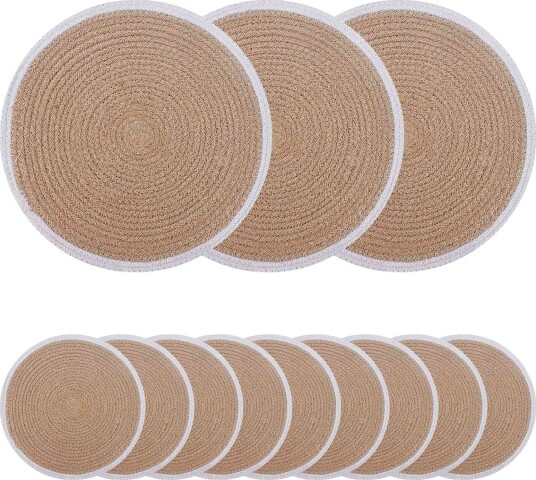 vidaXL Jute Placemets 12 stk. Naturlig og Hvit 100% Tossa Jute
