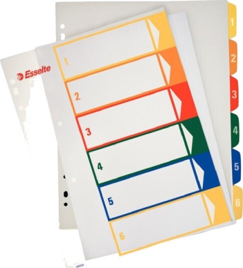 Esselte Inndeler 6 Deler Fortrykt: 1 6 For A4 Maxi Med Fliker En Pakke 20 Esselte Inndeler 6 Deler Fortrykt: 1 6 For A4 Maxi Med Fliker En Pakke 20
