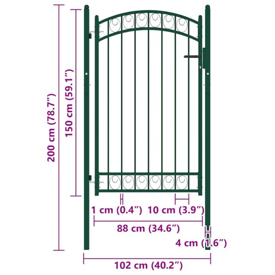 vidaXL Hageport med buet topp stål 100x150 cm grønn