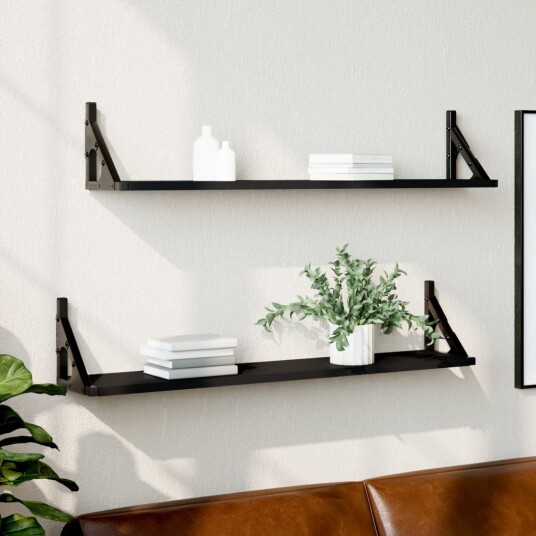 Veggskap 2 stk svart 80x15x15,5 cm konstruert tre 8721012046627