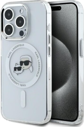 Karl Lagerfeld iPhone 15 Pro Max Mobildeksel MagSafe Hvit med Choupette Motiv