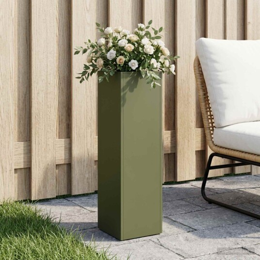 vidaXL Hageblomsterpotte Olivengrønn 20 x 20 x 75 cm Kaldvalsestål