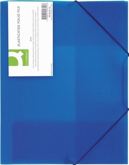 Q Connect Mappe Med Gummibånd Pp A4 400 Mikron 3 Klaffer Transparent Blå
