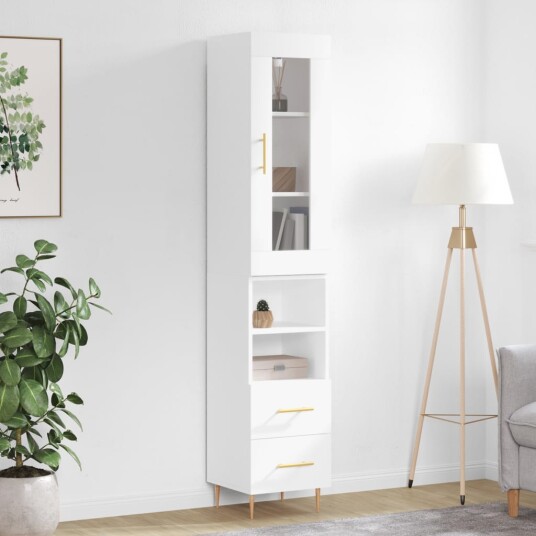 vidaXL Highboard høyglans hvit 34,5x34x180 cm konstruert tre 8720845487133