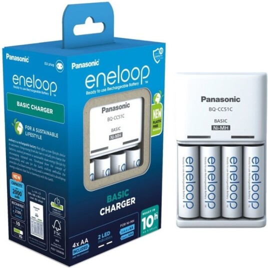 Panasonic Eneloop BQ-CC51 Batterilader med 4 x 2000 mAh AA Oppladbare Batterier
