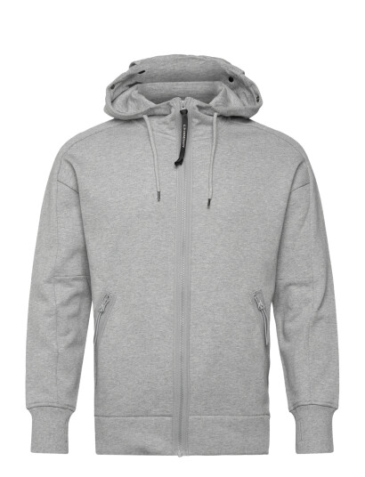 C.P. Company Diagonal Raised Fleece Goggle Zipped Hoodie   Grey   XS