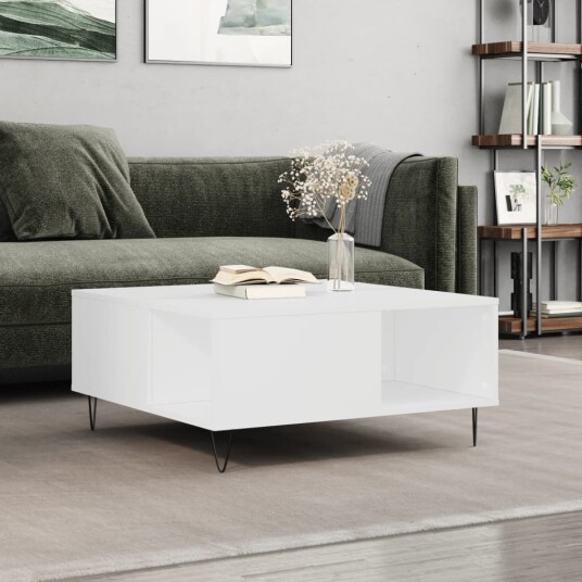vidaXL Salongbord hvit 80x80x36,5 cm konstruert tre