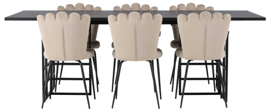 Venture Design Ystad & Limhamn spisegruppe Beige/svart 6 stoler & bord 220 x 100 cm