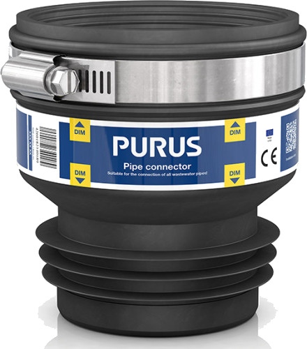 Purus Plug-in Gummikobling med Slangeklemme Ø120-141/117-125 mm, Sort