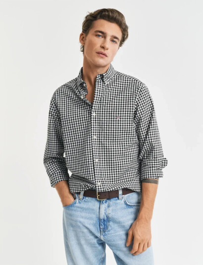 GANT Reg Classic Poplin Gingham Shirt - Black - S GANT Reg Classic Poplin Gingham Shirt - Black - S