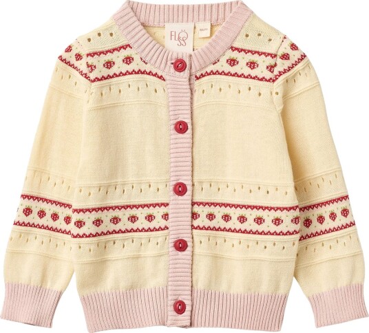 Flöss Cardigan Strikk Lelou Soft White/Berry Stripe Flöss 2 år 92 Cardigan Hvit Rosa