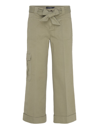 Lauren Ralph Lauren Pleated Cotton Twill Wide-Leg Cargo Pant - Green - 32