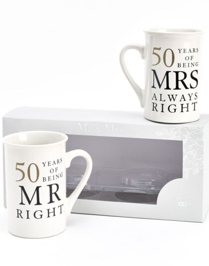 Mr. and Mrs. Right   2 stk 50 års Jubileumskrus med Tekst
