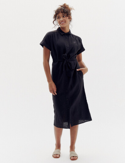 Tommy Hilfiger Ess Linen S/S Midi Shirt Dress - Black - 32 Tommy Hilfiger Ess Linen S/S Midi Shirt Dress - Black - 32