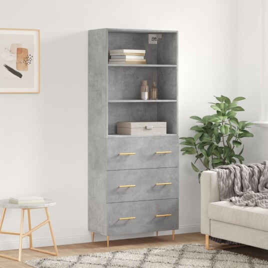 vidaXL Highboard betong grå 69,5x34x180 cm konstruert tre 8720845927363