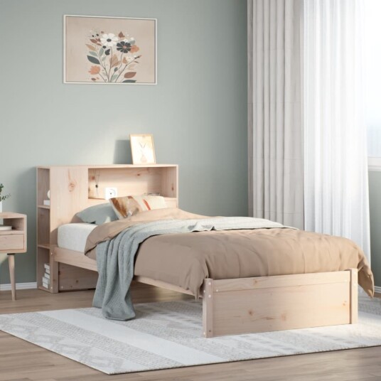  Seng med bokhylle uten madrass 75x190 cm heltre furu 3322369
