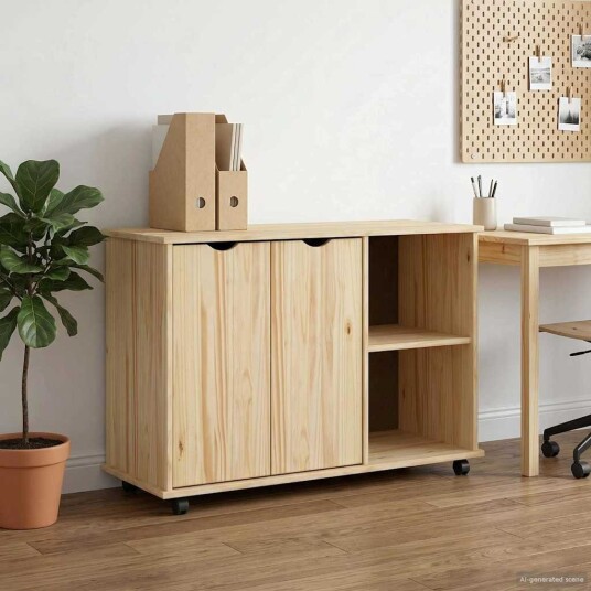 vidaXL Rullende skap med hjul Brun 100 x 39 x 65,5 cm Massiv furu