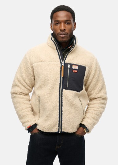 Superdry VINTAGE RETRO FULL ZIP FLEECE Oatmeal Beige XL Høstjakker