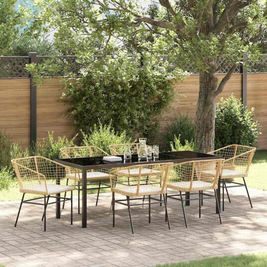 7 Delt Hagedining Sett med Puter Brun Poly Rott
