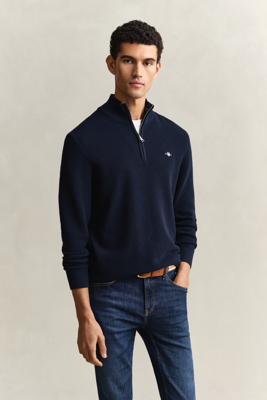 GANT Micro Textured Cotton Half Zip   Navy   XXL
