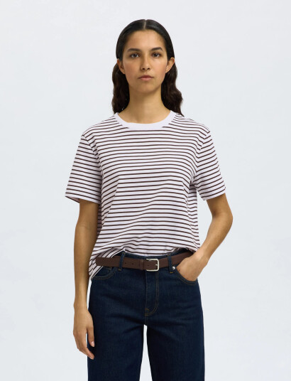 Selected Slfessential Ss Striped Boxy Tee Noos - White - XS Selected Slfessential Ss Striped Boxy Tee Noos - White - XS