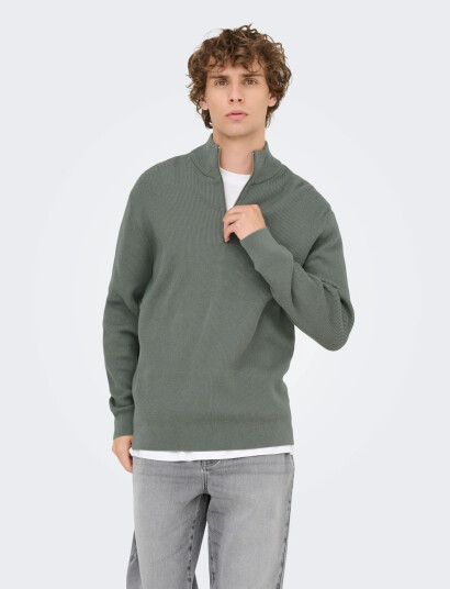 ONLY & SONS Onsphil Reg 12 Struc Half Zip Knit Noos - Grey - S ONLY & SONS Onsphil Reg 12 Struc Half Zip Knit Noos - Grey - S